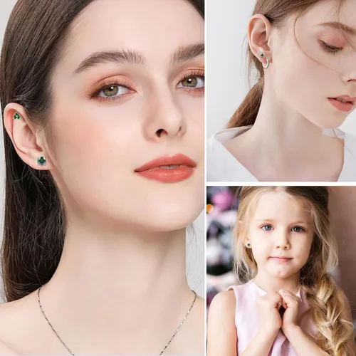Miniatura 2 de EPIRORA Juego de aretes de plata de ley 925 para mujeres y hombres, hipoalergénicos con circonita cúbica para cartílago, hélix, 5 pares de aretes