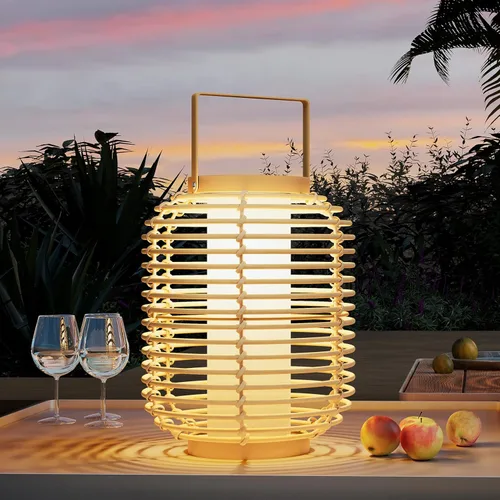 Miniatura 18 de Solar Yard Lámpara de pie para exteriores, luces de patio, farol con energía solar, resistente a la intemperie, luces de mimbre para terraza