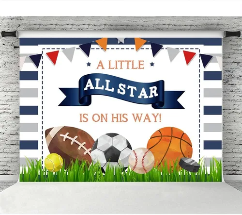 Miniatura 5 de Lofaris A Little All Star is On His Way - Telón de fondo para baby shower, niños, deportes, cumpleaños, fútbol, baloncesto, tenis, golf, recién