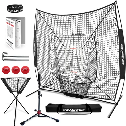 Miniatura 9 de PowerNet Baseball Softball Practice Net 7x7 with Baseball Accessories for Practice Pitching, Batting & Fielding, Ball Caddy, Weighted Baseballs, Tee