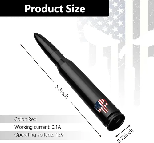 Miniatura 2 de Ajxn 1 PC Antena de Bala para Coche y Camión, Antenas Cortas con Diseño de Cráneo, Antena de Reemplazo Compatible con Ford F150 Wrangler Jeep Negro