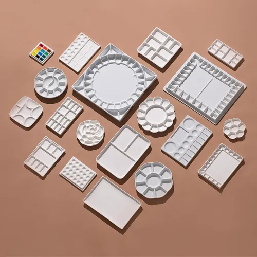 Miniatura 8 de MEEDEN Paquete de 3 paletas de cerámica con cubierta, paleta de pintura para mezcla de colores de gouache de acuarela, paleta de porcelana blanca