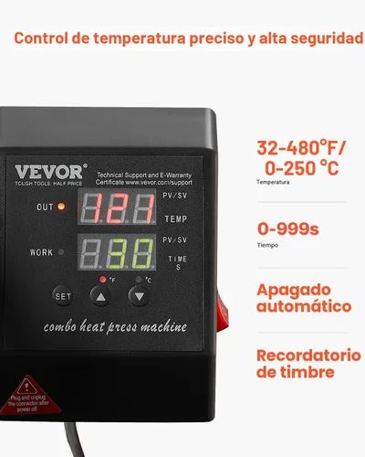Miniatura 3 de VEVOR - Máquina de prensa de calor 2 en 1 para camisetas y gorras, máquina de prensa de camiseta digital profesional de 15 x 15 pulgadas con retorno