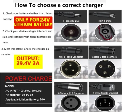 Miniatura 6 de QKIIP Cargador de batería de litio de 24 V, 29.4 V 2 A cargador rápido de repuesto para GoTrax, Razor, Ninebot Electric Scooter/Skateboard Smart LED