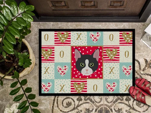 Miniatura 2 de Caroline's Treasures CK5081JMAT - Tapete de polidáctilo americano con diseño de gato de 24 x 36 pulgadas, tapete rojo para puerta delantera