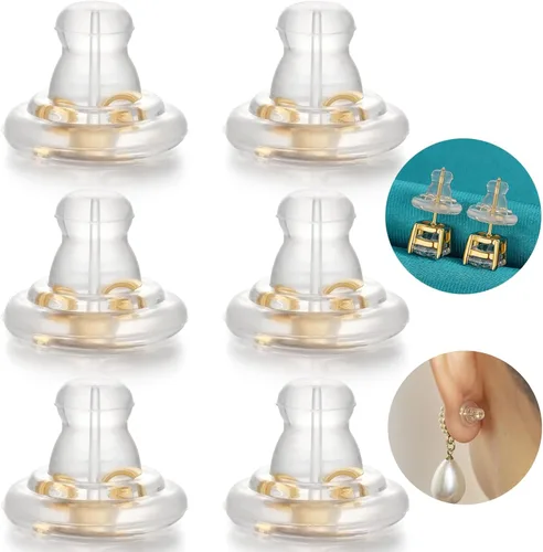 Miniatura 8 de Catinee 3 pares de respaldos de aretes de plata de ley, ajuste hipoalergénico con cierre de 0,028-0,039 pulgadas (blanco+oro)