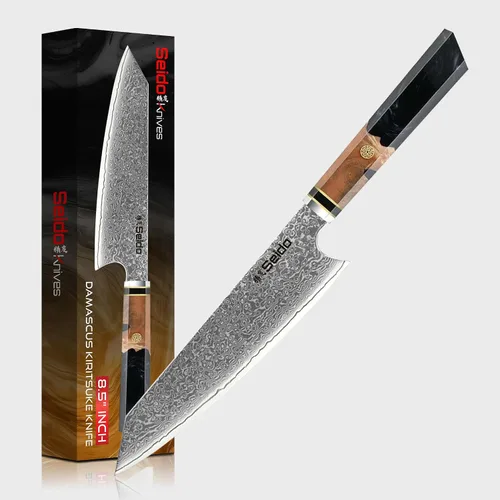Miniatura 9 de Seido Knives Kiritsuke - Cuchillo de chef de acero Damasco, mango de madera estabilizado con resina epoxi, cuchillo de cocina profesional VG10