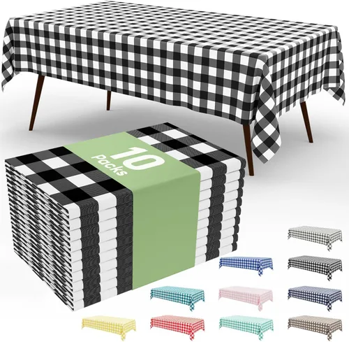 Miniatura 74 de Smiry Paquete de 3 Manteles Desechables de Cuadros Gingham Color Caqui - 54" x 72" Mantel de Plástico de Servicio Pesado, Cubiertas de Mesa