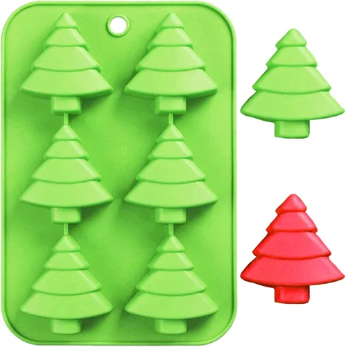 Miniatura 4 de AnyDesign Moldes de silicona de Navidad rojo y verde, molde de chocolate para árbol de Navidad, molde antiadherente para hornear fondant de Navidad