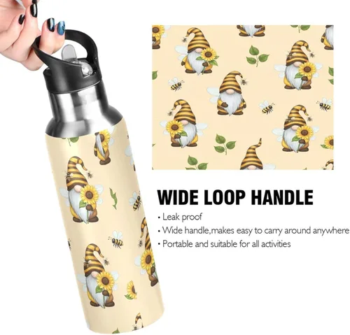 Miniatura 4 de Insulated Stainless Steel Water Bottle with Straw 20 Oz, Leakproof Water Bottles for Gym Outdoor Travel School, Gnomes Bees