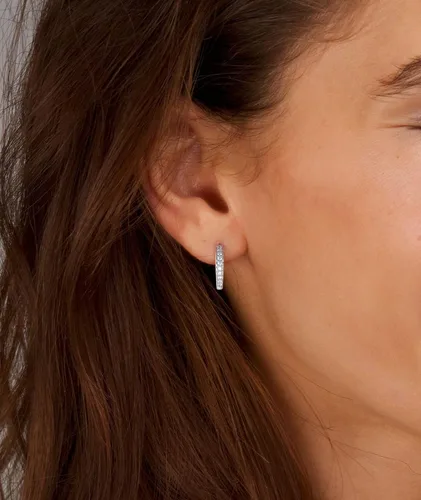 Miniatura 2 de YL Aretes de aro de plata de ley 925 con halo redondo, aretes de piedras de nacimiento para mujer