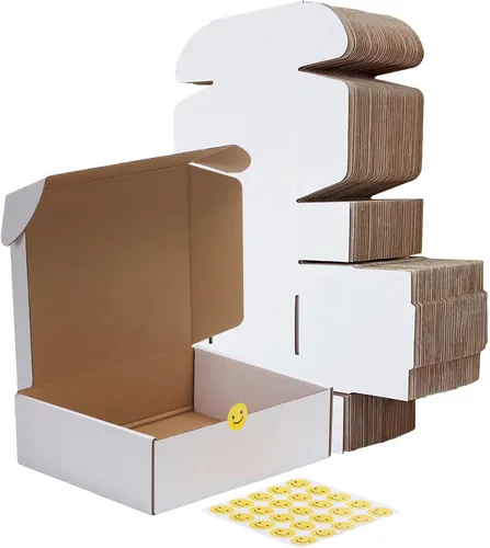 RLAVBL Juego de 25 cajas de envío de 10 x 8 x 3, caja de cartón corrugado blanca para embalaje, correo, negocios Blanco