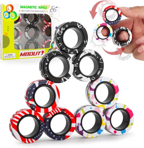 Miniatura 13 de Juego de anillos magnéticos giratorios, 12 piezas de anillos con imanes que brillan en la oscuridad para entrenamiento, alivia el autismo