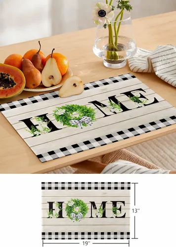 Miniatura 6 de Juego de 6 manteles individuales con hojas de granja, manteles individuales de algodón y lino, para cocina, comedor, 13 x 90 pulgadas, guirnalda