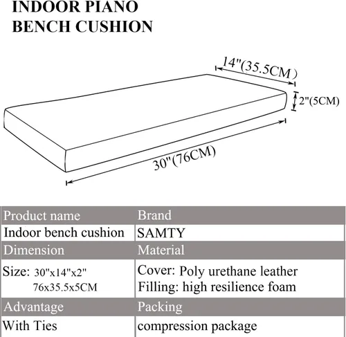 Miniatura 2 de SAMTY Cojines de banco de piano de piel sintética con lazos para almacenamiento de zapatos en interiores, asiento de ventana, asiento de patio