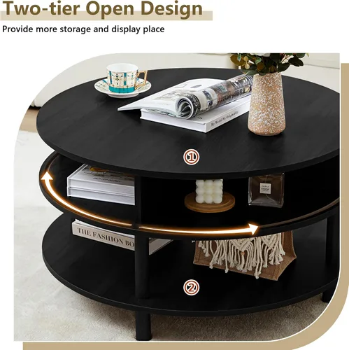 Miniatura 4 de XUZENEST - Mesa de café redonda de 31.5" con almacenamiento, mesa de café de 2 niveles de mediados de siglo moderna con puerta deslizante de tambor