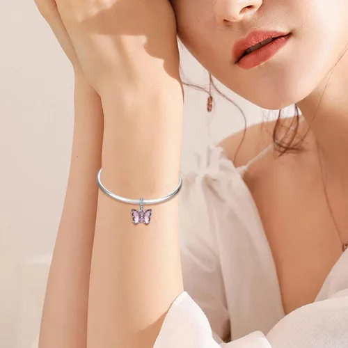 Miniatura 2 de Dijes de mariposa para pulseras, dijes colgantes de mariposa de plata de ley 925 para pulseras y collares con circonitas cúbicas multicolor 5A