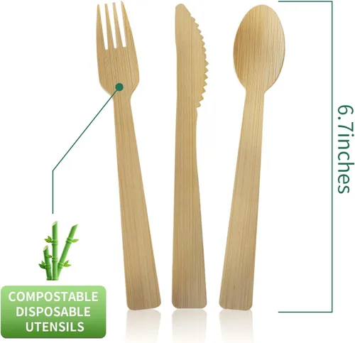 Miniatura 2 de Tenedores 100% de bambú – Utensilios desechables, biodegradables y compostables, cubiertos reutilizables o desechables para bodas, campamentos