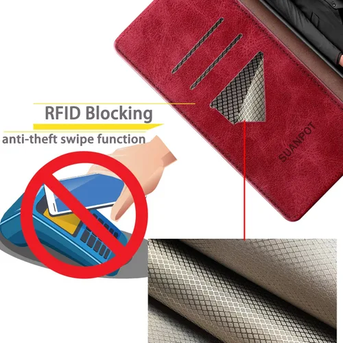 Miniatura 3 de SUANPOT Funda tipo cartera de cuero para Samsung Galaxy A52 4G y 5G con tarjetero de crédito RFID Flip Folio Book Phone Case Funda a prueba de Rojo