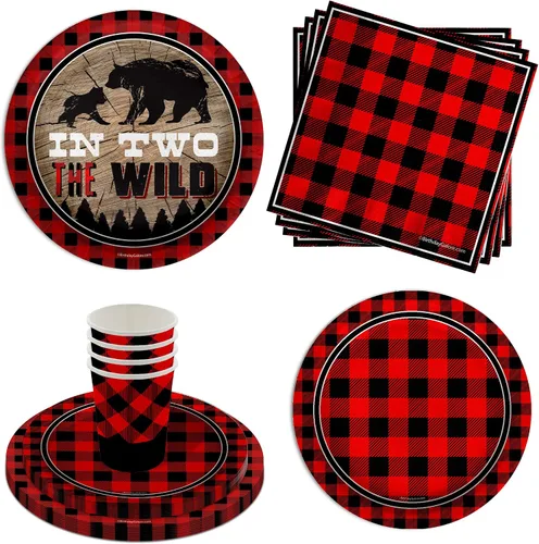 Miniatura 12 de Tree Lumberjack Outdoor - Juego de suministros para fiesta de cumpleaños, platos, servilletas, tazas, vajilla para 16