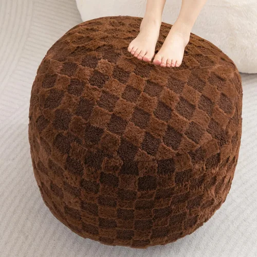 Miniatura 12 de HIGOGOGO Puf Otomán Redondo Relleno, Pufs de Pana con Relleno de Trozos de Espuma, Puf Peludo y Esponjoso Reposapiés Otomán de Almacenamiento, 20 X