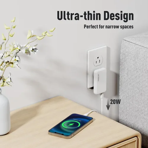 Miniatura 3 de Cargador portátil rápido ultradelgado de 20W USB-C PD, cargador de pared de 2 puertos, puerto dual PD 3.0 y QC 3.0 compatible con iPhone 15 y 15
