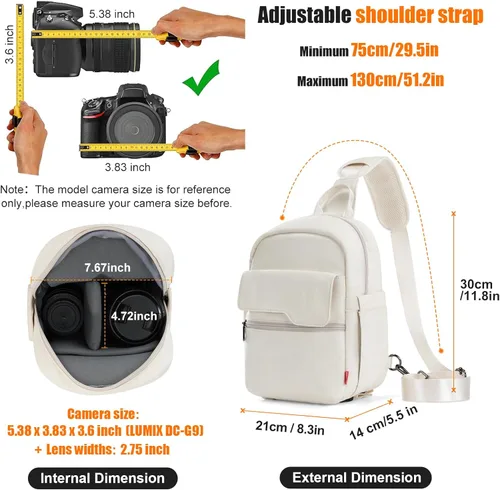 Miniatura 4 de Cwatcun - Bolso para cámara cruzado al hombro y bandolera, maletín ligero para fotografía DSLR/SLR/sin espejo con soporte para trípode y funda Beige