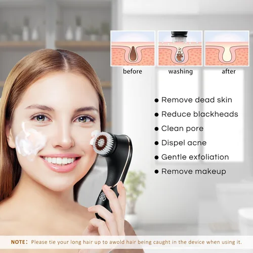 Miniatura 5 de Cepillo de limpieza facial, exfoliante facial, recargable, IPX7, impermeable, dispositivo limpiador eléctrico giratorio para exfoliar, masajear