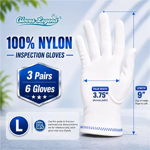 Miniatura 2 de Guantes de inspección de nylon blancos para la joyería, moneda, reloj y manejo de arte