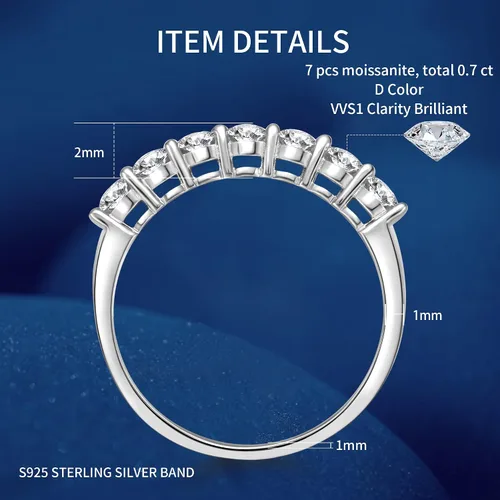 Miniatura 2 de Kolmnurk Moissanite Wedding Band 7-Stone Eternity Ring for Women D Color VVS1 Lab Created Diamond Engagement Ring 925 Sterling Silver Stackable Ring