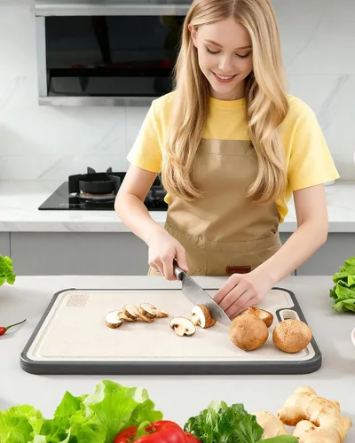 Miniatura 6 de Tabla de cortar de titanio para cocina, tabla de cortar de acero inoxidable no tóxica de doble cara, titanio puro de grado alimenticio y paja