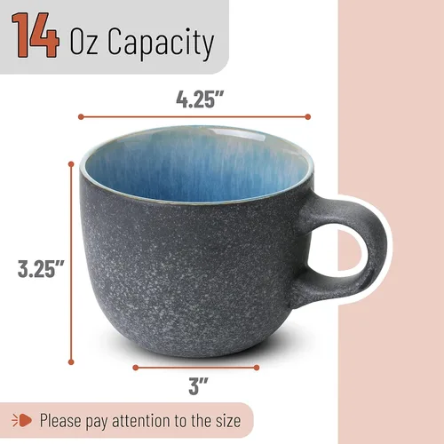 Miniatura 3 de BTAT - Juego de tazas de café de porcelana, 14 onzas (14.0 fl oz), paquete de 6, tazas de café de cerámica, negro mate exterior y colorido