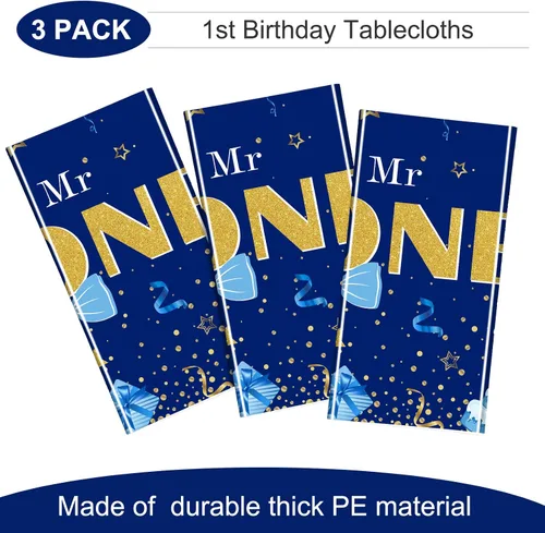 Miniatura 4 de Tiamon Mantel rectangular de plástico de 3 piezas para fiesta de primer cumpleaños de 54 x 108 pulgadas, mantel decorativo de primer cumpleaños