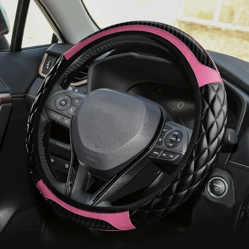 Miniatura 16 de Funda para volante de automóvil, funda protectora de cuero elástico de 15 pulgadas, funda antideslizante y cómoda para manillar, accesorios
