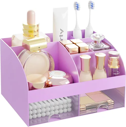 Miniatura 9 de Organizador de maquillaje con 2 cajones, almacenamiento de cosméticos para tocador y encimera de baño, organización de maquillaje y almacenamiento