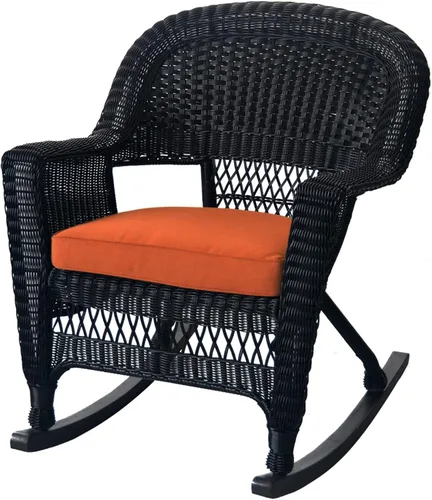 Miniatura 6 de Jeco Juego de 3 sillas de mimbre Rocker con cojín naranja, color negro