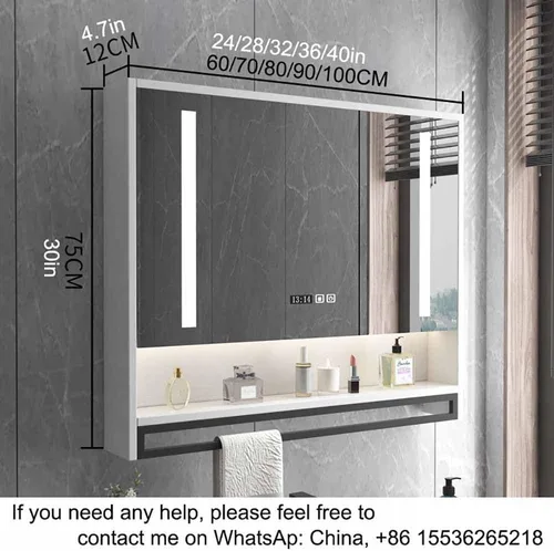 Miniatura 2 de Armario moderno de pared de baño de 40 x 30 pulgadas, gabinete inteligente con espejo de tocador con antivaho, botiquín iluminado por LED