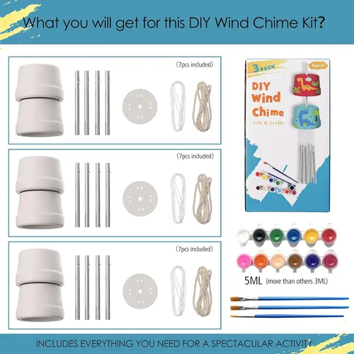 Miniatura 5 de Paquete de 3 carillones de viento DIY - Artes y manualidades para niños y niñas de 8 a 12 años, 4 a 8, 6 a 8, 5 a 7, 3 a 5 años, para construir