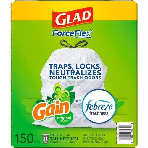 Miniatura 3 de GLAD ForceFlex - Bolsas de basura blancas altas con cordón para cocina, obtienen un aroma original con frescura Febreze (13 galones, 150 unidades)