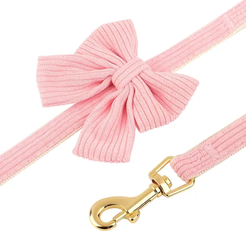 Miniatura 7 de Didog Lindo juego de arnés, collar y correa para perro pequeño con moño, arnés acolchado de malla suave y transpirable para cachorros, arnés rosa