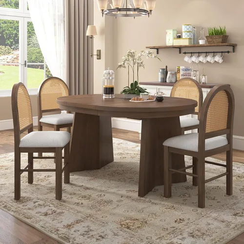 Miniatura 14 de Harper & Bright Designs Juego de comedor redondo extensible de madera de 42 a 58 pulgadas para 4-6, juego de mesa de cocina de 5 piezas con 4 sillas
