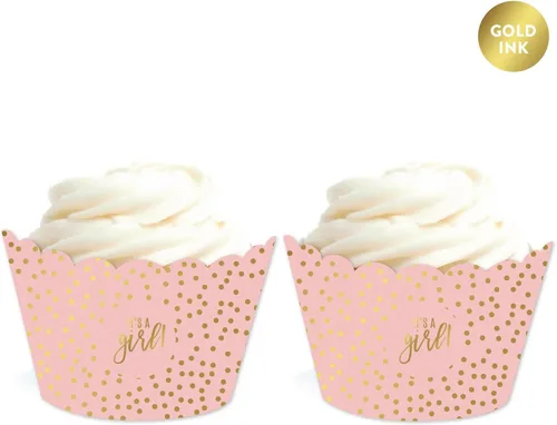 Miniatura 5 de Andaz Press Blush Rosa y Metallic Gold Confeti Lunares Baby Shower Party Collection Banderín colgante con cuerda, Baby Shower, 5 pies, 1 juego