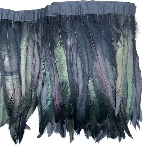 Miniatura 2 de Sowder Borde de flecos de plumas de gallo de 8 a 10 pulgadas de ancho para decoración de manualidades, paquete de 1 yarda (negro)