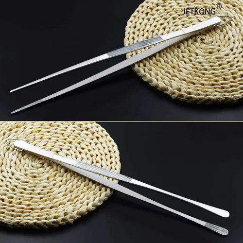 Miniatura 6 de JETKONG 2 pinzas de cocina de 12 pulgadas, pinzas de cocina finas, pinzas de cocina extralargas de acero inoxidable (plateado)