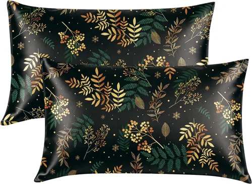 Miniatura 29 de EXQ Home - Funda de almohada de satén para cuidar el cabello y la piel, tamaño estándar, de seda con estampado negro, juego de 2 fundas con cierre