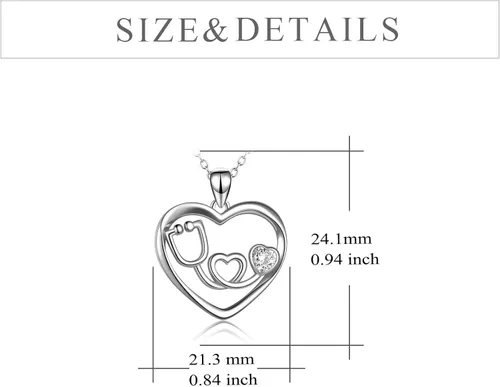 Miniatura 4 de Collar con estetoscopio de plata de ley con diseño de corazón y enfermería, regalo para enfermeras y médicos