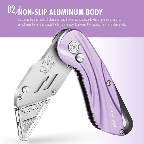Miniatura 2 de FantastiCAR - Cuchillo plegable con caja para regalo, cuchillo utilitario de metal resistente con 5 cuchillas adicionales, cambio rápido