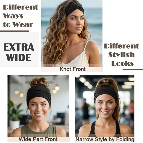 Miniatura 2 de YONUF Diademas anchas para mujer, diademas de nudo trenzado para mujer, banda para el cabello, bufanda, turbante, accesorios color negro, paquete