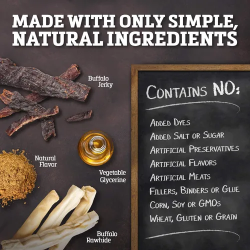 Miniatura 6 de Buffalo Range Golosinas para perros sin cuero crudo – Giros naturales de cecina hechos con búfalo alimentado con pasto – Sabor ahumado de nogal