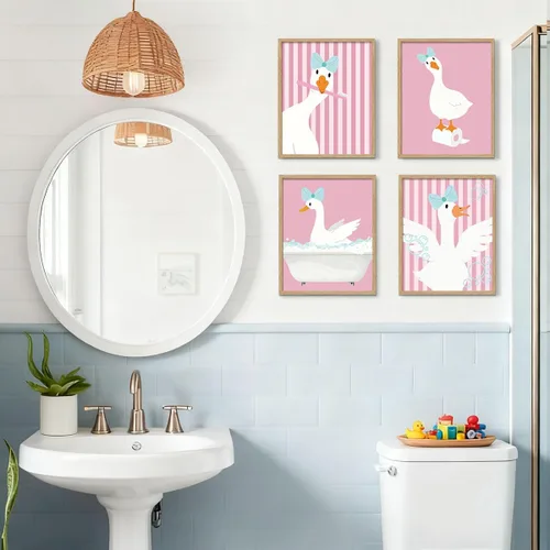 Miniatura 4 de YZSLA Impresiones divertidas de arte de pared de baño 8x10 Pulgadas sin marco, impresiones de póster de pato retro colorido, decoraciones divertidas